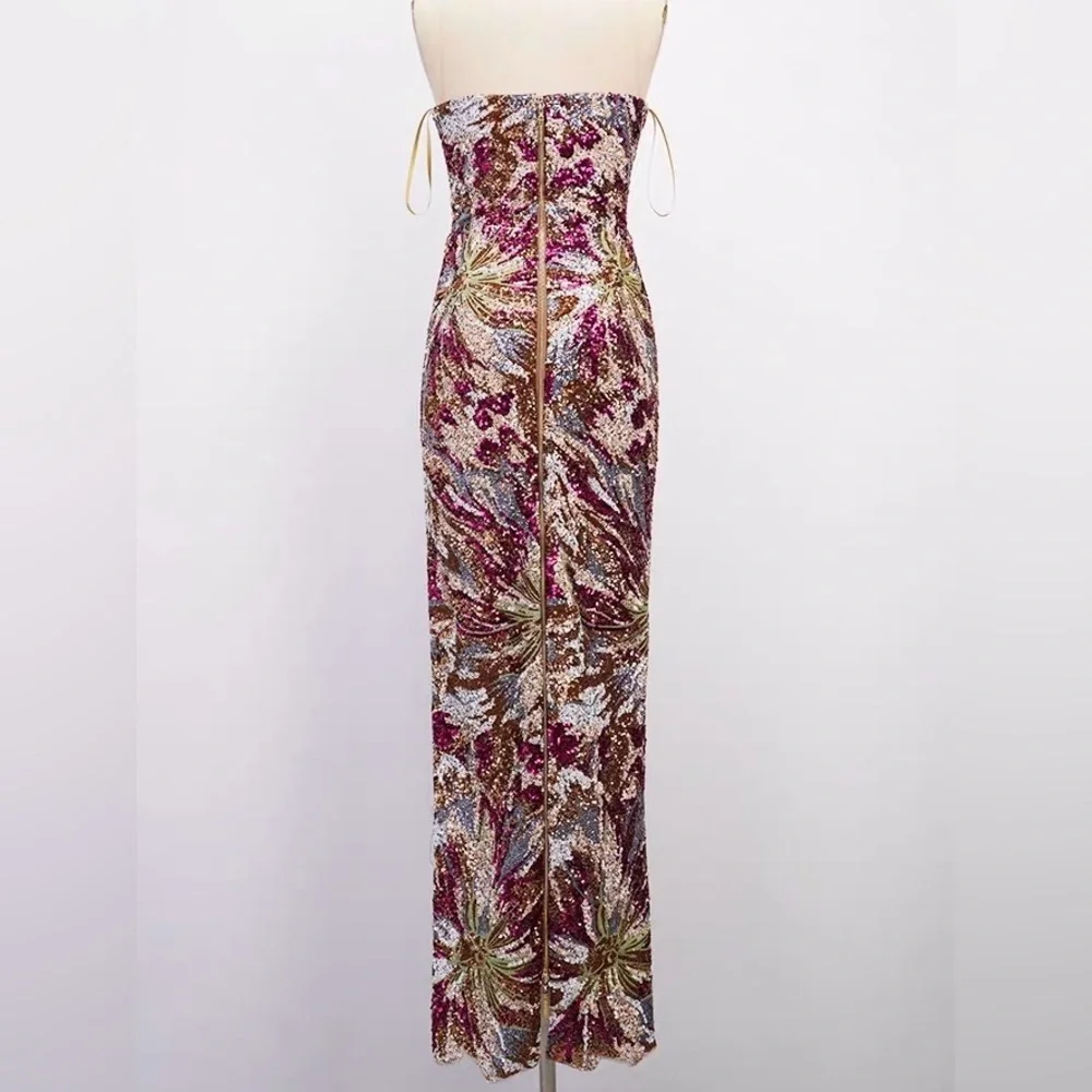 Bronx and Banco Dahlia Strapless Embroidered Sequin Gown